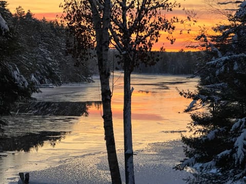 Winter, Lake view, Sunset