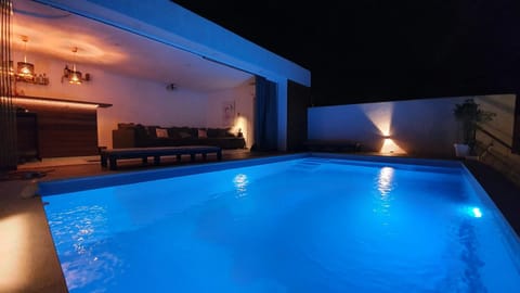 Night, View (from property/room), Pool view, Swimming pool, sunbed