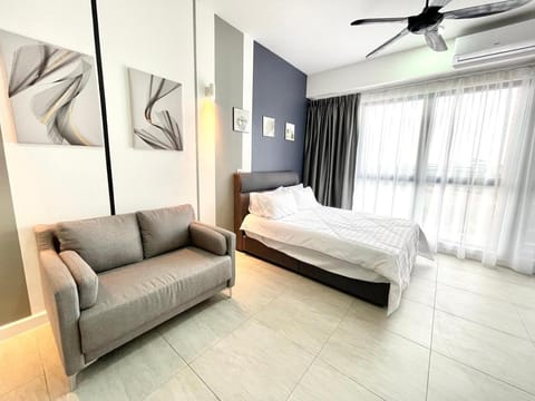 Bed, View (from property/room), Living room, Seating area, Bedroom