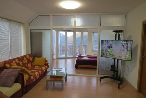Communal lounge/ TV room, Bed, TV and multimedia, Living room, Photo of the whole room, Seating area, Bedroom
