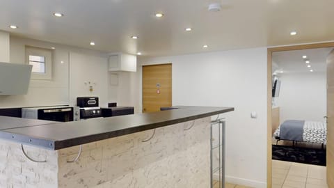 Kitchen or kitchenette, stove