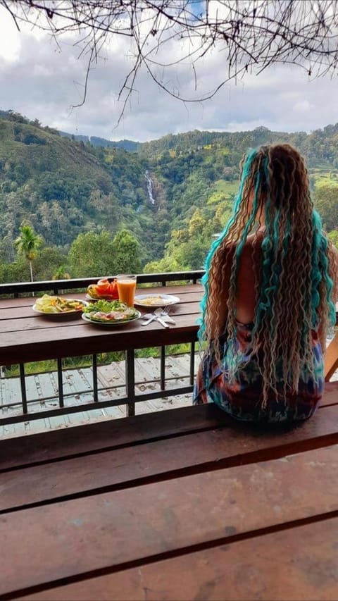 Natural landscape, View (from property/room), Balcony/Terrace, Food and drinks, Dining area, Food, Guests, Mountain view, River view, group of guests