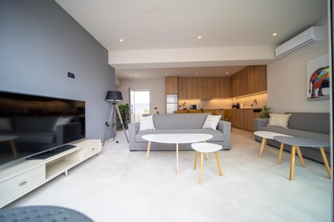 Living room, Seating area, kitchen, air conditioner