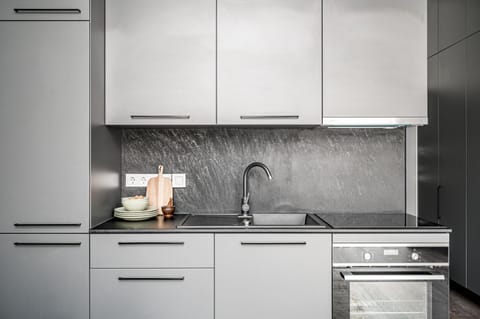 Kitchen or kitchenette, stove