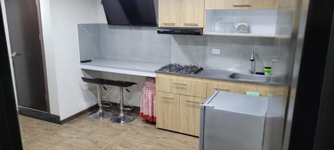 Kitchen or kitchenette, dishwasher, oven, stove