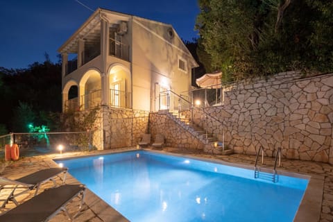Property building, Patio, Night, Summer, Swimming pool