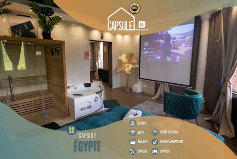 Property logo or sign, Hot Tub, Sauna, TV and multimedia, Bedroom