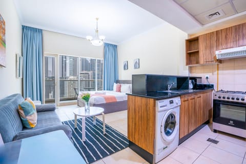 Bed, kitchen