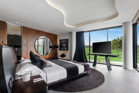 Bed, TV and multimedia, Living room, Seating area, Bedroom