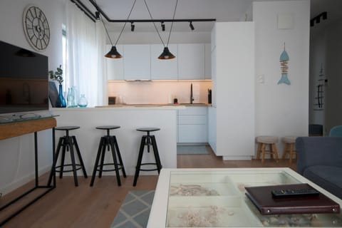 Kitchen or kitchenette, Living room, Seating area, Dining area, stove