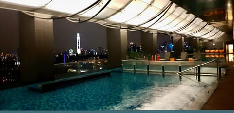 Night, Pool view, Swimming pool