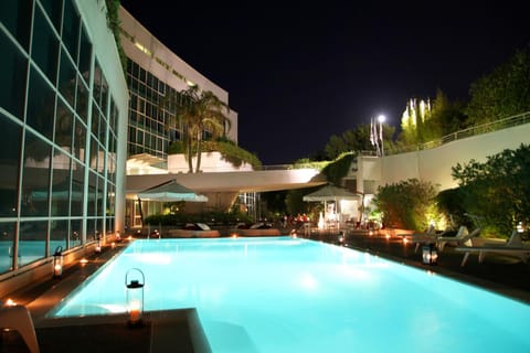 Property building, Night, Swimming pool