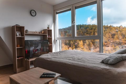 Bed, Natural landscape, TV and multimedia, Mountain view