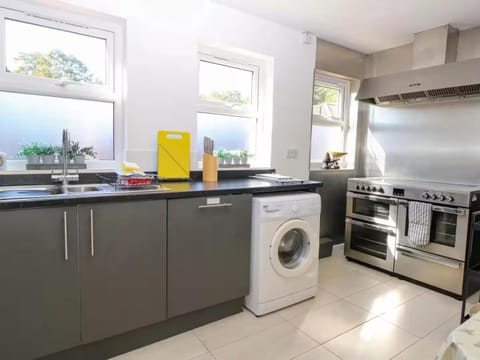 Kitchen or kitchenette, stove, washing machine, dryer