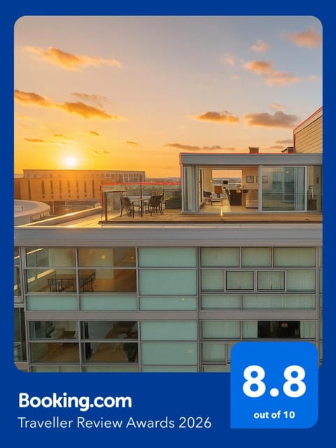 View (from property/room), Balcony/Terrace, Logo/Certificate/Sign, Sunset, Certificate/Award