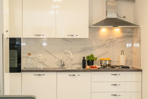 Kitchen or kitchenette, stove