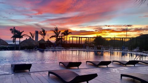 Natural landscape, Pool view, Sea view, Swimming pool, Sunset, sunbed
