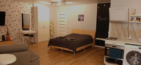 Bed, Living room, oven, washing machine