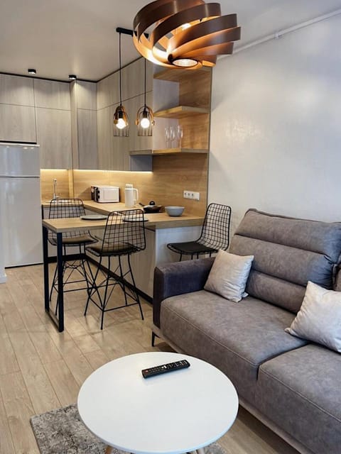 Kitchen or kitchenette, Living room, Seating area, Dining area