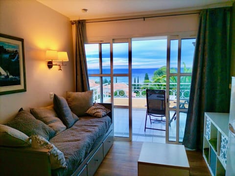 Natural landscape, View (from property/room), Balcony/Terrace, Living room, Seating area, Dining area, Sea view