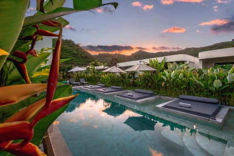 Natural landscape, Garden, Garden view, Mountain view, Pool view, Swimming pool, Sunset, sunbed