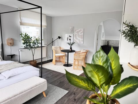 Bed, Living room, Dining area