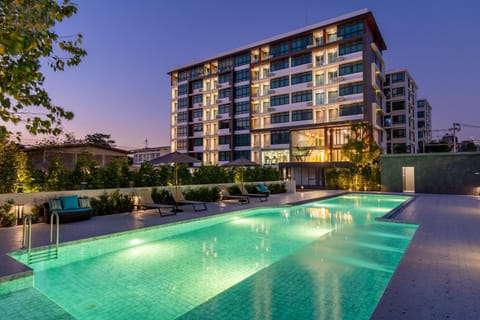 Property building, Swimming pool, Sunset
