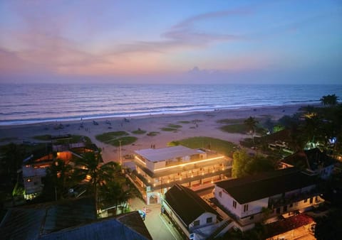 Property building, Night, Natural landscape, Beach, Sea view, Sunset