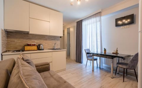 TV and multimedia, Kitchen or kitchenette, Living room, Seating area, Dining area, stove