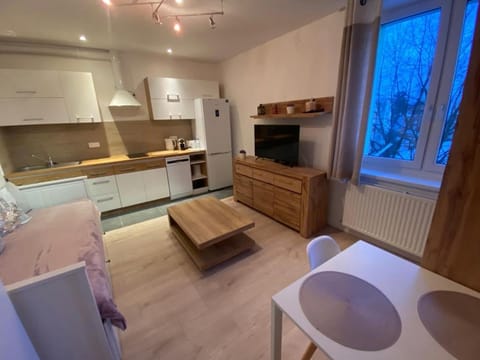 Kitchen or kitchenette, Living room, Seating area, Dining area