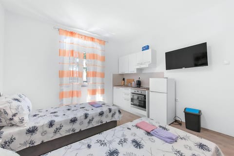 Bed, TV and multimedia, Kitchen or kitchenette, Photo of the whole room, Bedroom, pet friendly, towels