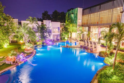 Night, Pool view, Swimming pool