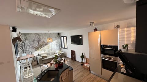 Kitchen or kitchenette, Living room, Seating area, Dining area, Communal kitchen, oven, stove, Internal: Not applicable to any particular room