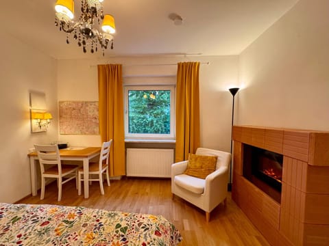 Bed, Living room, Photo of the whole room, Seating area, Dining area, Bedroom, fireplace