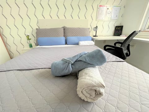 Bedroom, fireplace, microwave, towels, wardrobe, air conditioner