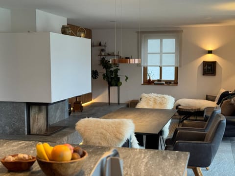 Living room, Dining area, fireplace