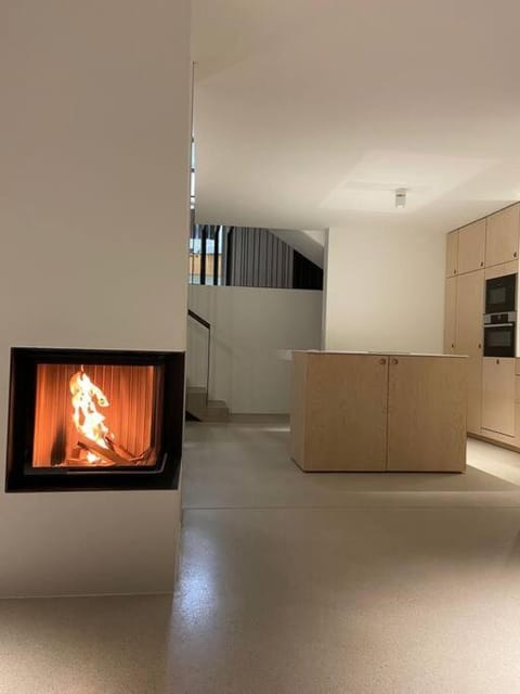 Kitchen or kitchenette, Living room, Seating area, fireplace, heating