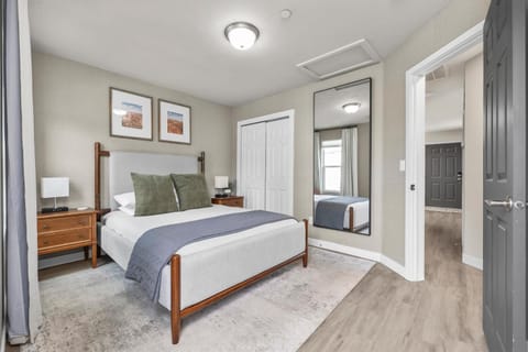 Bed, flat iron, wardrobe