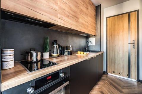 Kitchen or kitchenette, stove