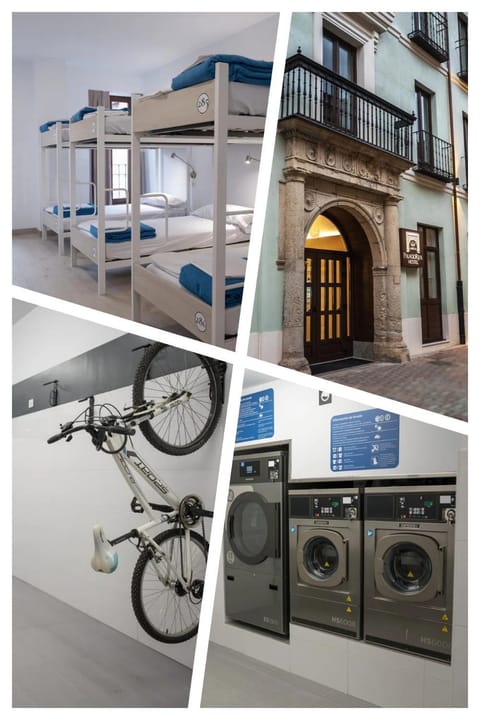 Bed, Photo of the whole room, Bedroom, bunk bed, washing machine, dryer