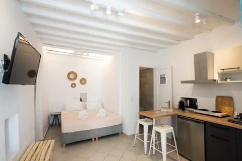 Bed, TV and multimedia, Coffee/tea facilities, Kitchen or kitchenette, Photo of the whole room, Dining area, Bedroom
