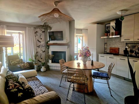 TV and multimedia, Kitchen or kitchenette, Living room, Dining area, fireplace, stove