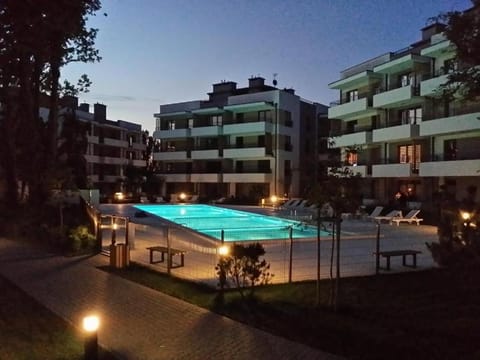 Property building, Night, Swimming pool