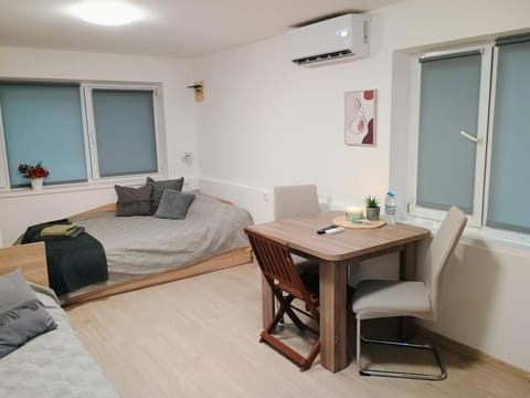 Bed, TV and multimedia, Living room, Photo of the whole room, Seating area, Dining area, Bedroom, air conditioner