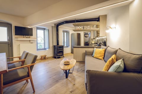 Living room, Seating area, flat iron, kitchen