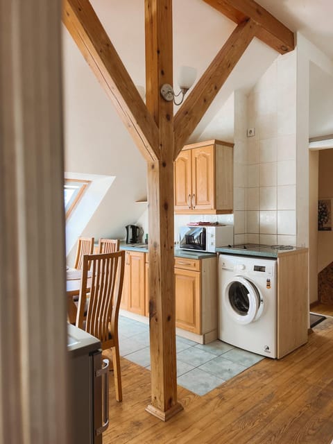 Kitchen or kitchenette, Dining area, stove, washing machine