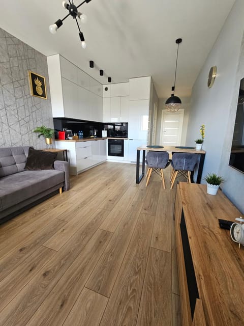 Kitchen or kitchenette, Living room, Seating area, Dining area