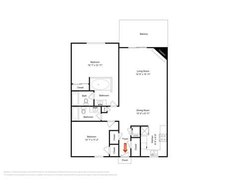 Bathroom, Balcony/Terrace, Kitchen or kitchenette, Living room, Floor plan, Dining area, Bedroom