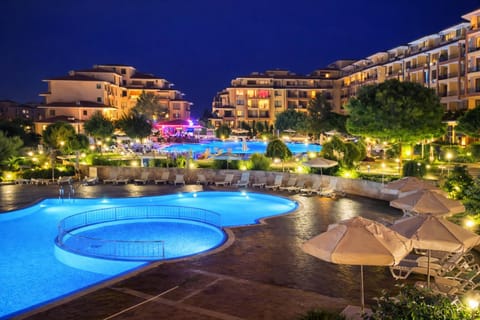 Property building, Night, Swimming pool