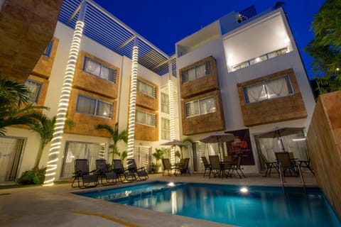 Property building, Night, Swimming pool